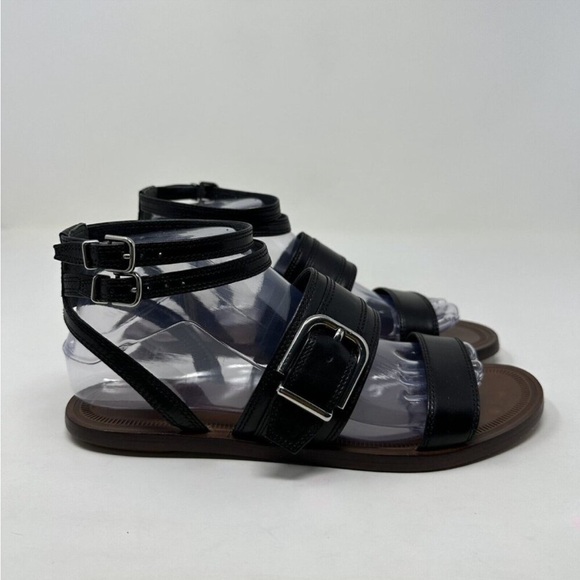 Via Spiga Sedana Buckled Ankle Strap Sandals Black Leather Size 8 - Picture 1 of 6